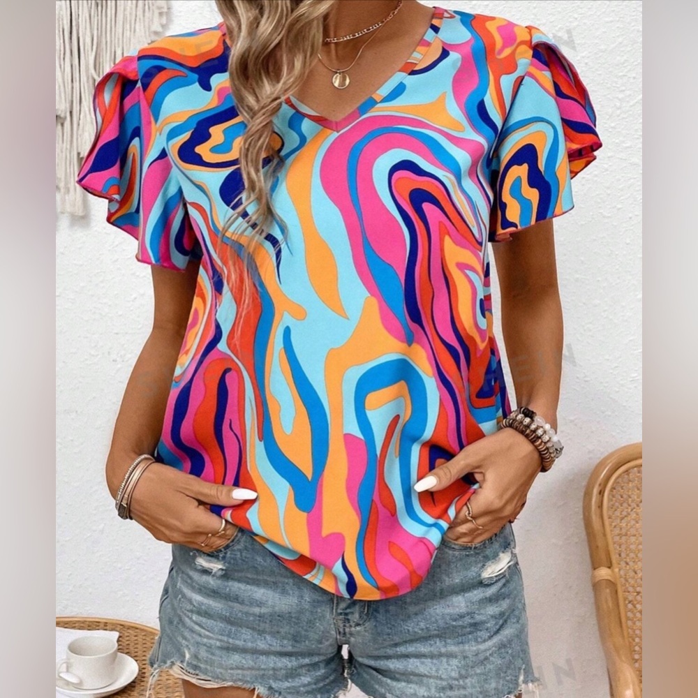 NWT. Cute Colorful Swirl Blouse L